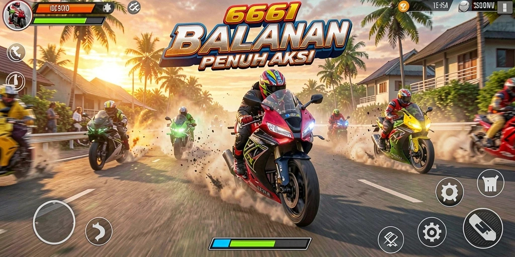 Tampilan gameplay menegangkan dari 666I saat balapan motor.