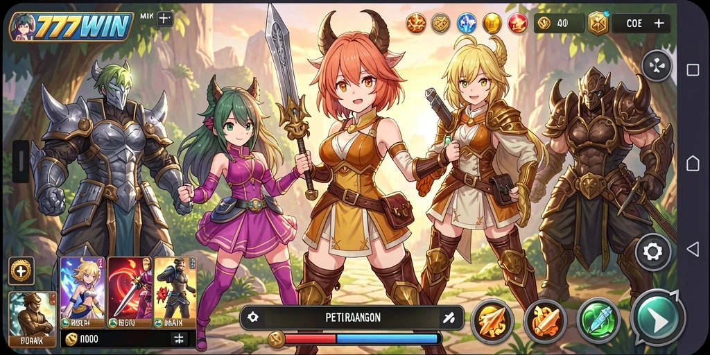 Tampilan gameplay seru di 777WIN dengan aksi karakter Anime.
