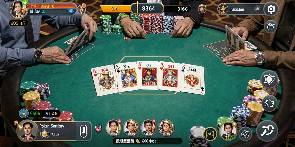 Screenshot gameplay 8364 menampilkan suasana meja Poker yang mengasyikkan.