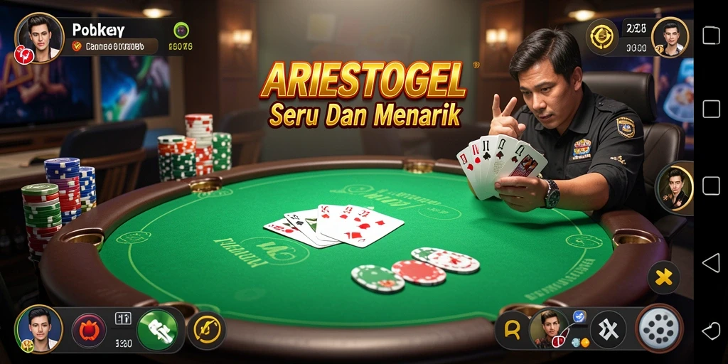 Gameplay seru Poker di ARIESTOGEL dengan lawan nyata.