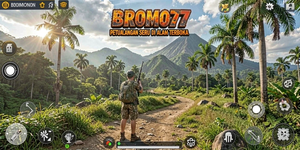 Tampilan gameplay menarik dari BROMO77 di alam terbuka.