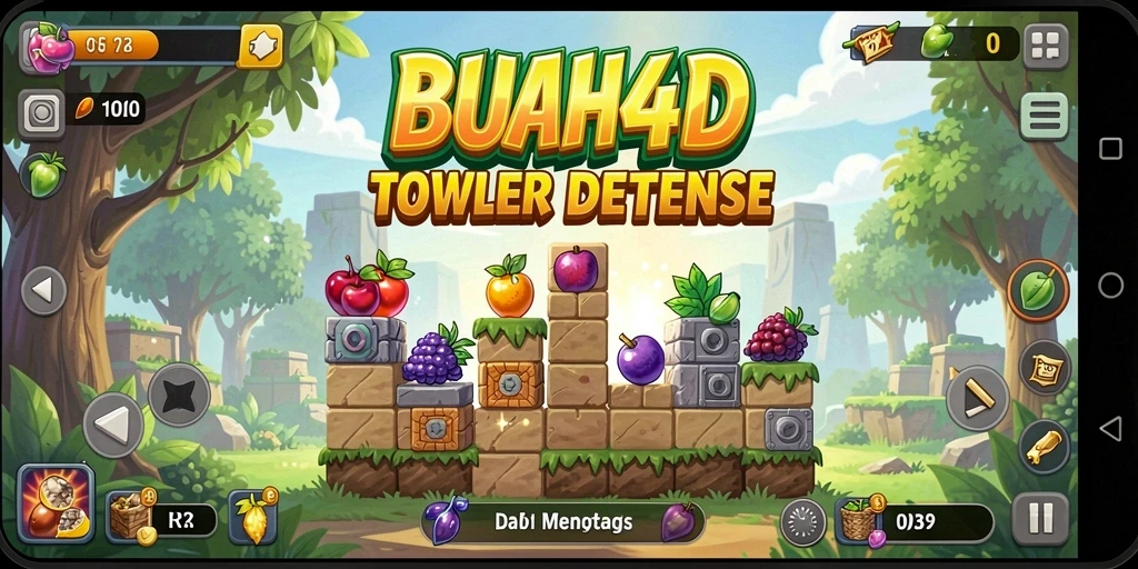 Screenshot gameplay BUAH4D dengan pertahanannya yang kreatif.