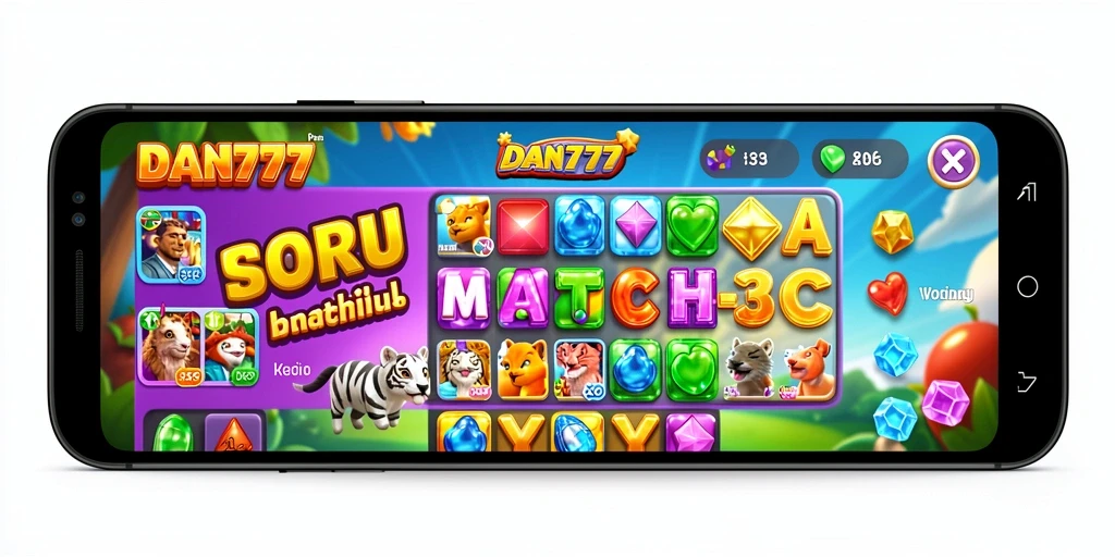 Tampilan gameplay match-3 yang seru dan penuh warna dalam DAN777.