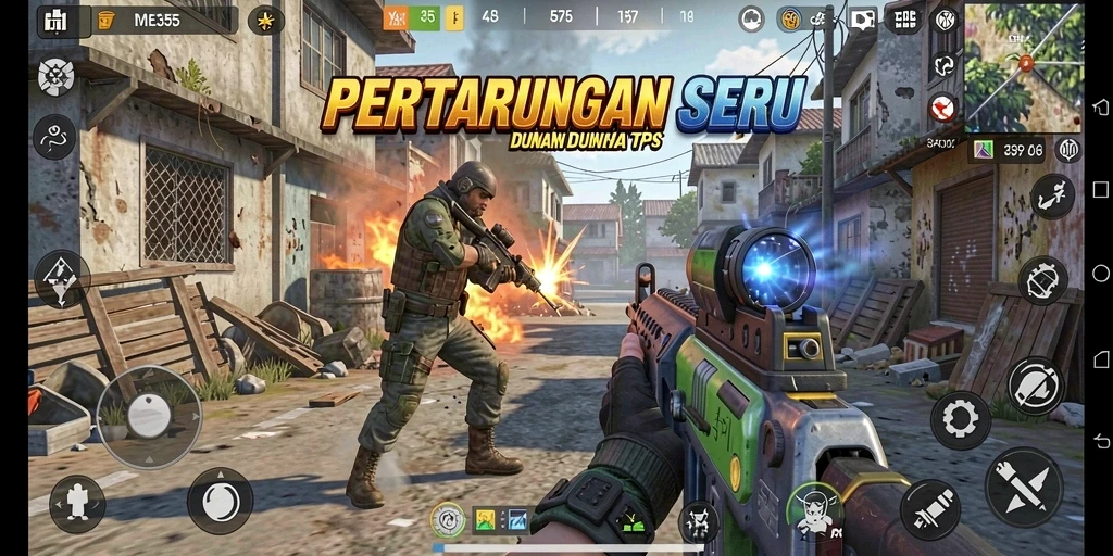 Tampilan gameplay seru dalam ME355 dengan aksi TPS.