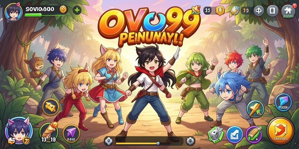Tampilan gameplay OVO99 dengan karakter anime yang kuat.