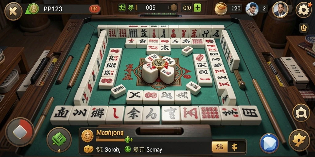 Tangkapan layar PP123 menunjukkan suasana kompetisi Mahjong yang mendebarkan.