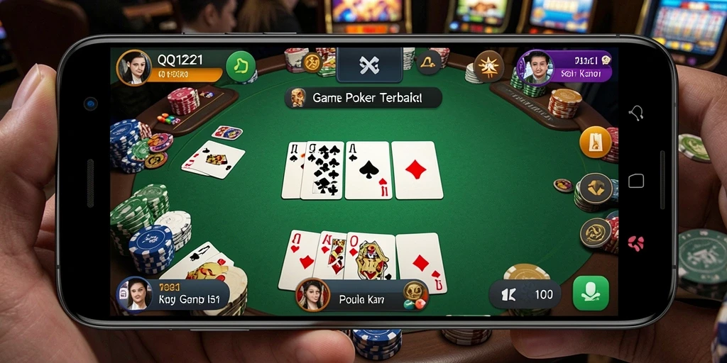 Screenshot QQ1221 menampilkan gameplay Poker yang mendebarkan.
