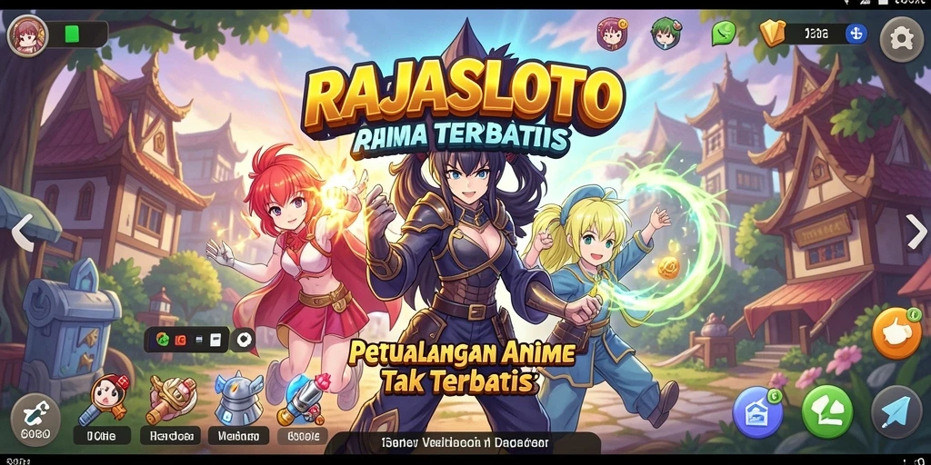 Tangkapan layar gameplay RAJASLOTO dengan karakter anime yang menarik.