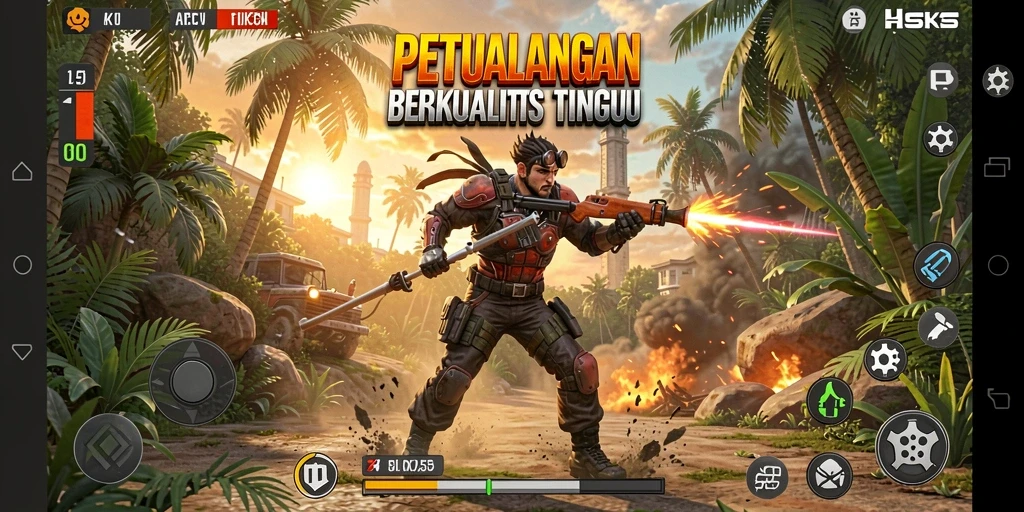 Screenshot gameplay menarik dari RK55 dengan aksi pertarungan dinamis.