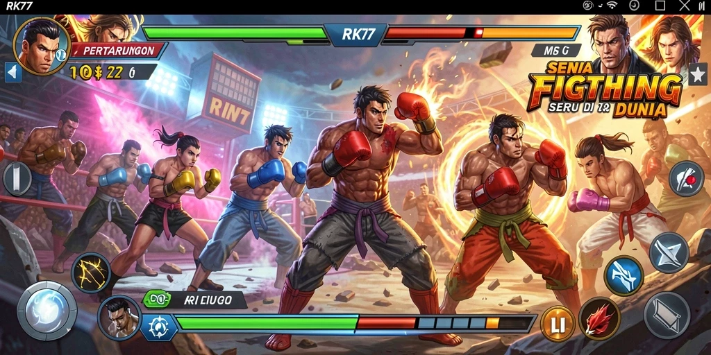 Screenshot menampilkan gameplay pertarungan yang dinamis dan seru.