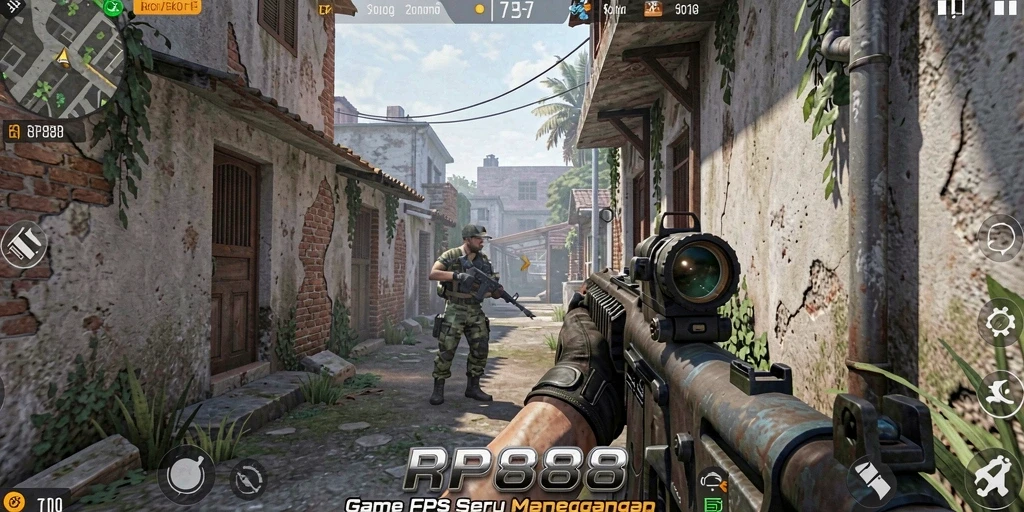 Tangkapan layar RP888 menunjukkan pertempuran seru dalam mode FPS.