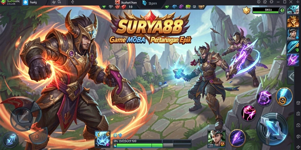 Screenshot gameplay SURYA88 yang menampilkan pertarungan seru antar pemain di arena.