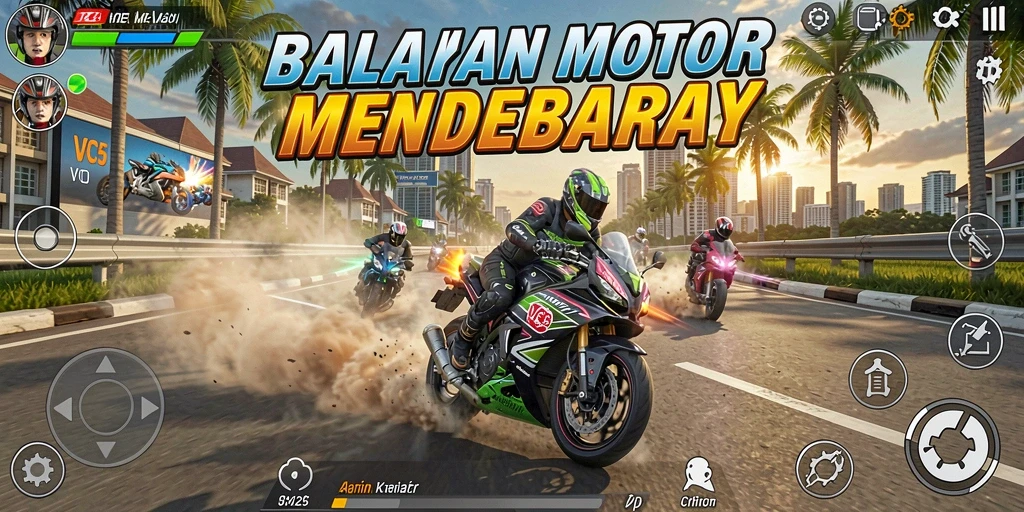 Screenshot gameplay VC5 menampilkan balapan penuh aksi.