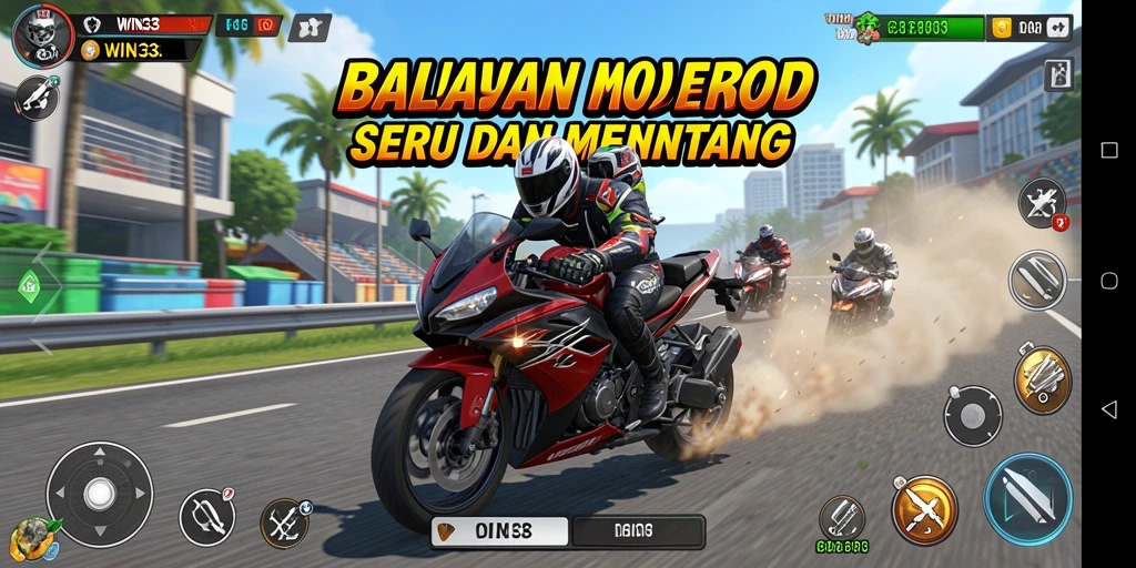 Screenshot WIN33 menampilkan aksi balapan motor yang intens dan mendebarkan.